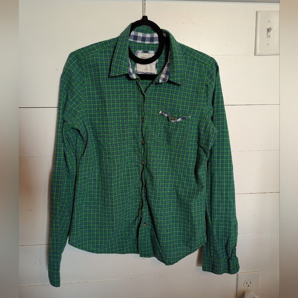 Abercrombie & Fitch Green Plaid Women's Shirt Button Down Long Sleeve Size Large